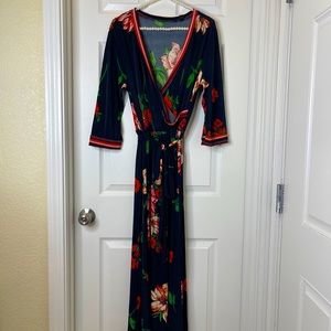 Ladies XL Navy Blue Floral Maxi Dress